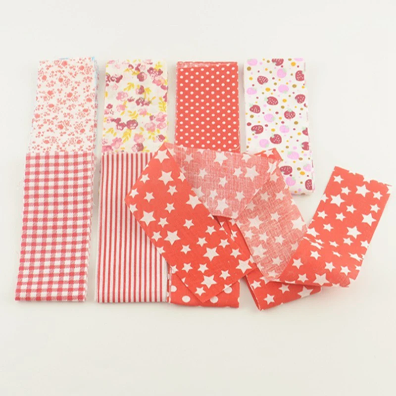 5CM*100CM Plain Fabric 8pcs/lot Jelly Roll Star Dot Strip Checks and Flowers Design Red Sets Strips Patchwork|fabric felt|fabric syntheticfabric poly