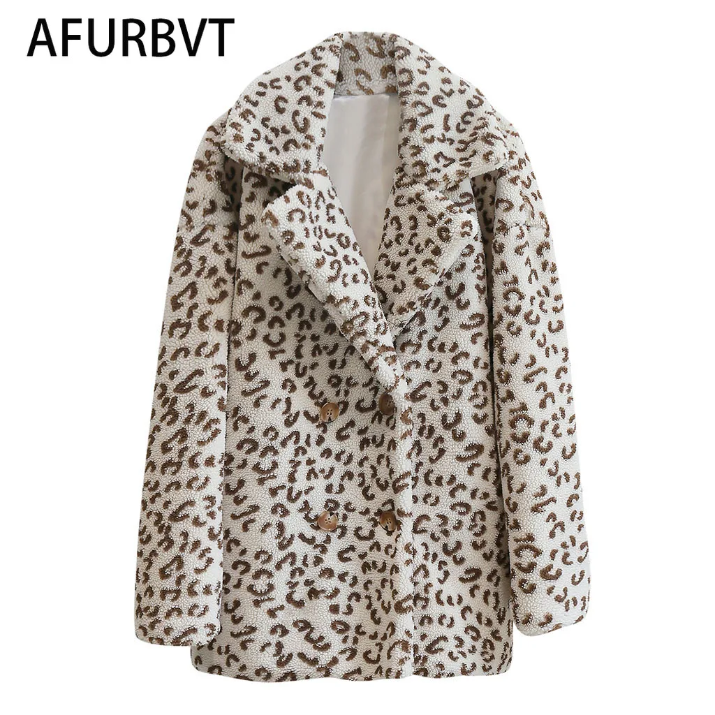 

Пальто с леопардовым принтом, новинка 2021, Женское пальто из искусственного меха, роскошная зимняя теплая плюшевая куртка, модная женская ве...