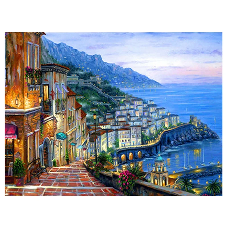 

5D DIY Diamond Painting Town Craft Kit Diamond Embroidery Seaside Landscape Handmade Gift Wall Decorations