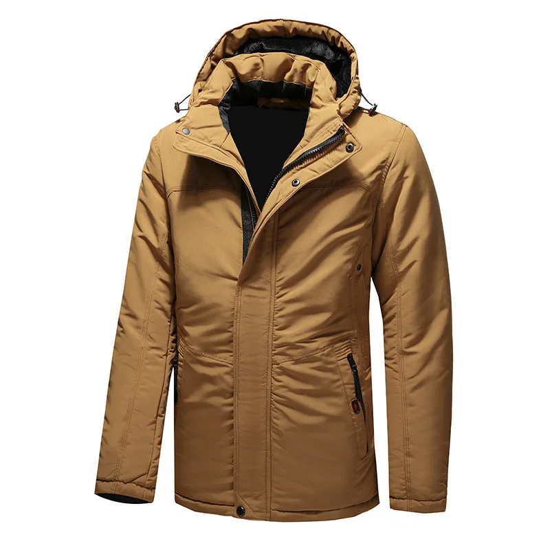 

Куртка мужская зимняя с капюшоном, утепленная теплая парка, повседневная однотонная одежда с хлопковой подкладкой, большие размеры