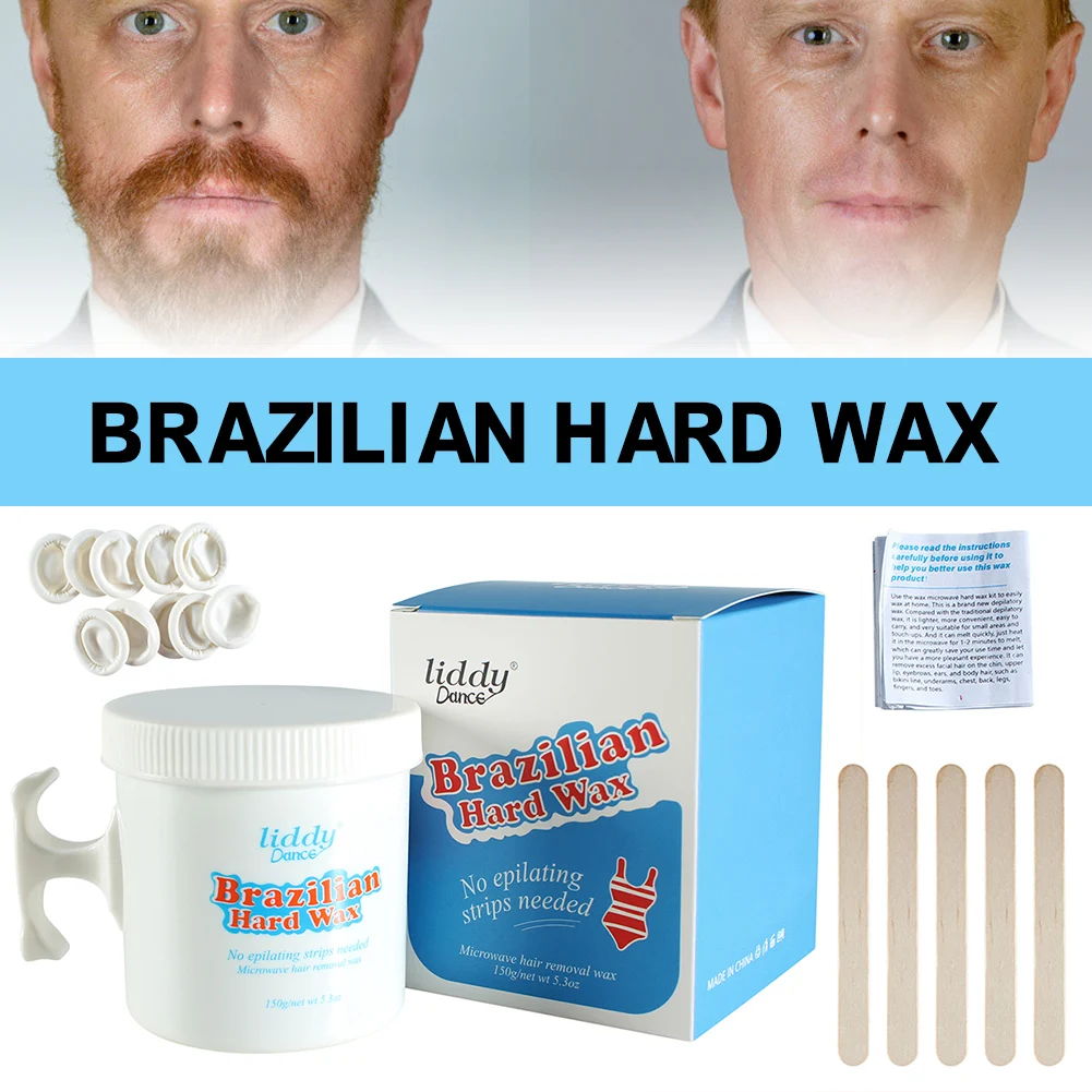 

Microwave Hard Wax Kit No Strip No Bean Depilatory Wax Hair Removal Kit Brazilian Wax for Face Arm Leg Bikini with 5 Sticks