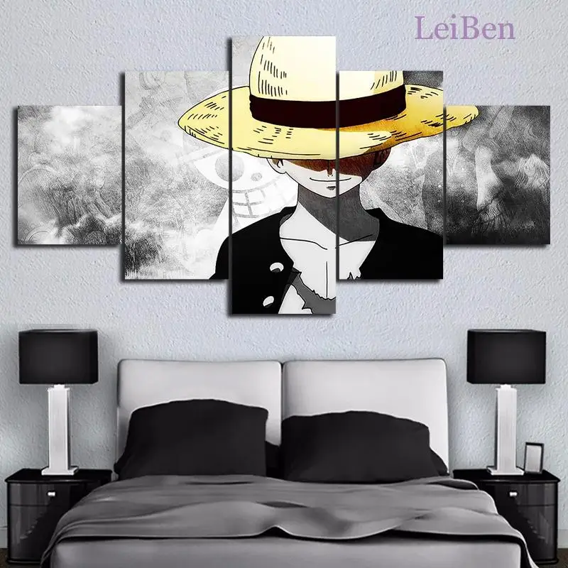 

Five-Piece Set of Hd Pictures Anime Characters Luffy Canvas Painting Wall Art Poster Bedroom Decoration Modular Mural Frameless