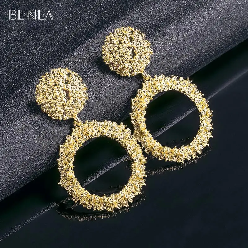 BLINLA 2019 Горячие винтажные круглые золотые большие висячие серьги для женщин