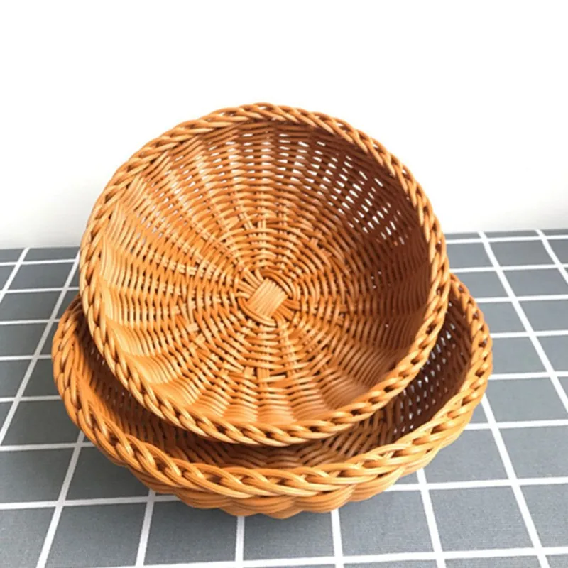 

Natural Hand-Woven Storage Basket Rattan Storage Tray Wicker Baskets Bread Fruit Food Breakfast Box Handicrafts Home Decoration