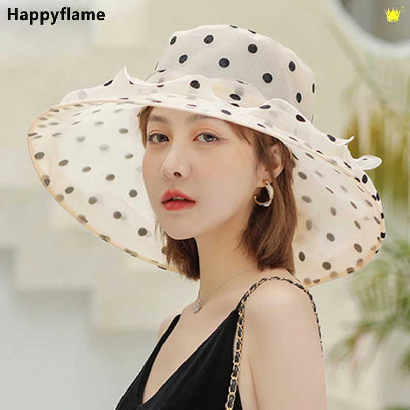 

Women's Ruffles Floral Organza Wide Brim Sun Hat Church Kentucky Derby Fascinator Ladies Tea Party Beach Hat Elegant Wedding Hat