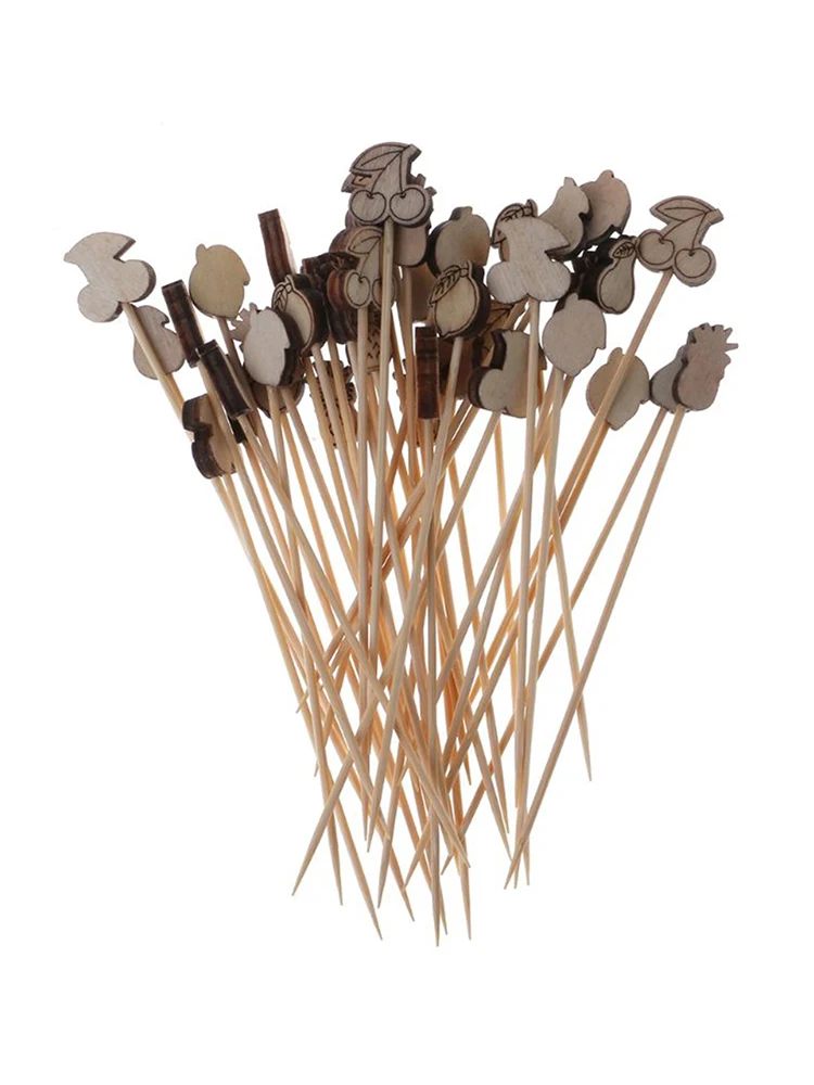 100X Bamboo Cocktail Picks Fruit Dessert Food cake Sticks ornament Drink Stirrer wedding Party festival Decoration |