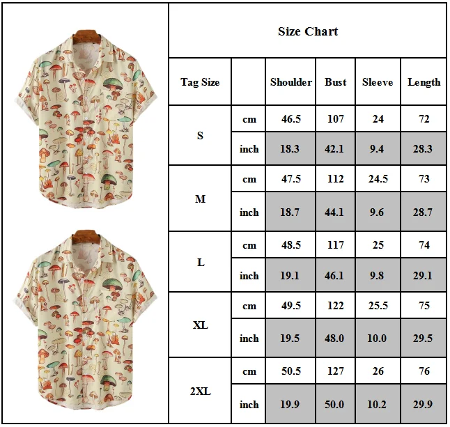 

Fashion Men's Casual Mushroom Printed Blouses Holiday Beach Buttons Outdoor T-Shirts Top New Style
