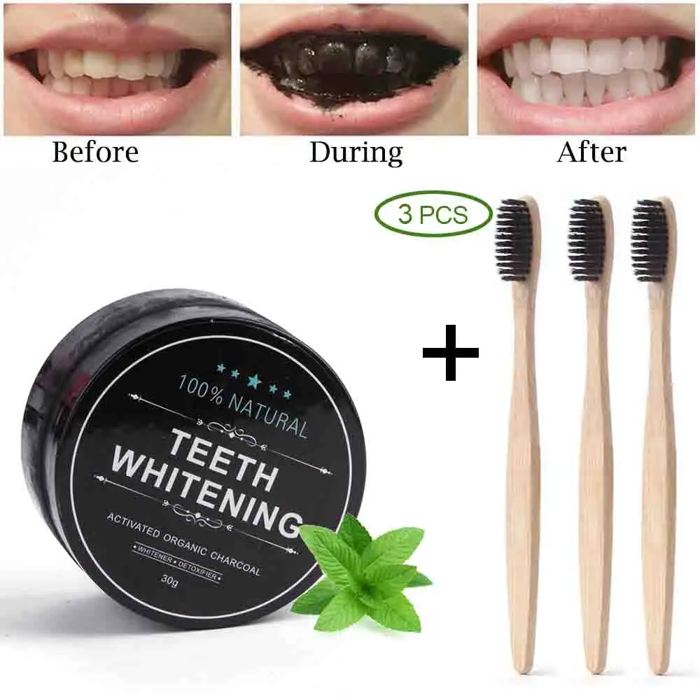 Экологически чистый уголь отбеливание зубов порошок и бамбуковая зубная щетка