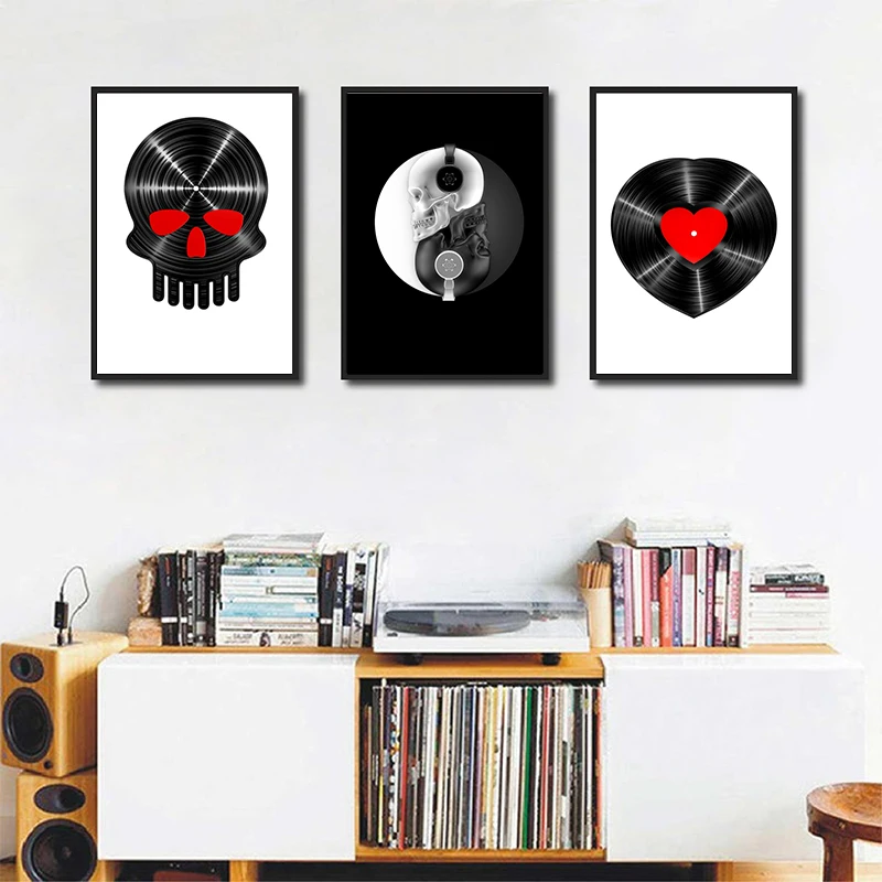 

Black and White Skull Headphone Canvas Painting Abstract Skeleton Prints Wall Art Poster Modern Picture For Living Room Decor