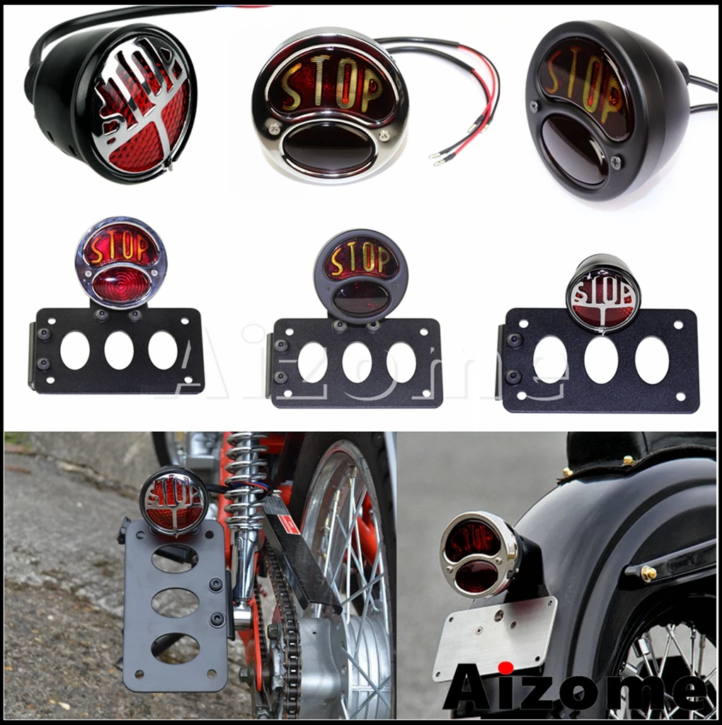 

12V Universal Motorcycle "STOP" LED Tail Light Rear Brake Lamp W/ Plate Bracket Taillight For Harley Chopper Cafe Racer