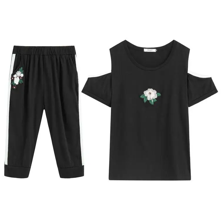 

6xl 7xl 8xl 2020 Summer Women Suit 2 Piece Plus Size Set Clothing Casual Korean Style Outfits Big Size 2pcs Tops And Pants Set