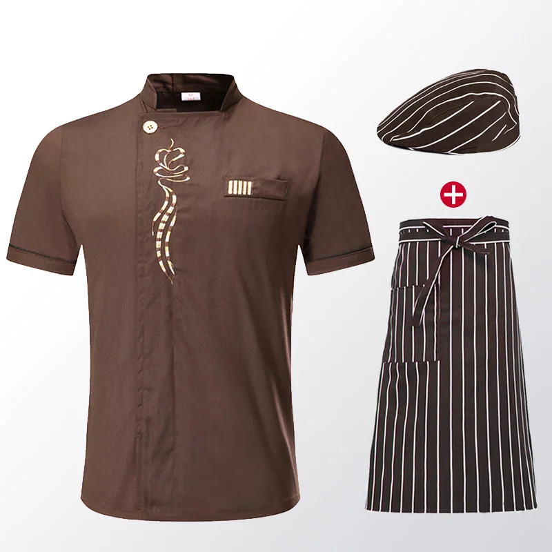 vkamoli Short sleeve Chef jacket Wholesale Unisex Kitchen Baking Cook Wear Work Clothes Men's Uniform cooker hat | Тематическая