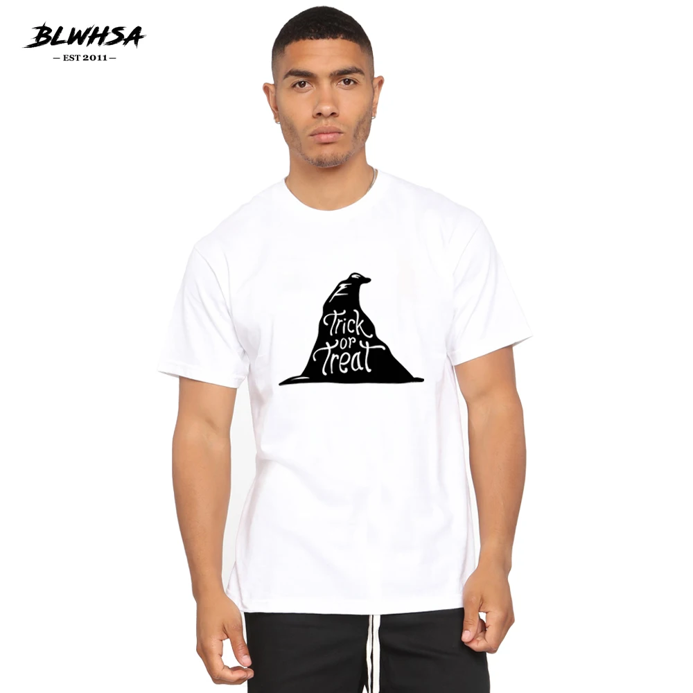 

BLWHSH Trick Or Treat Halloween Printing T Shirt Men Summer Casual Hip Hop T-shirt Cartoon Hat Print Halloween Men Plus Tops