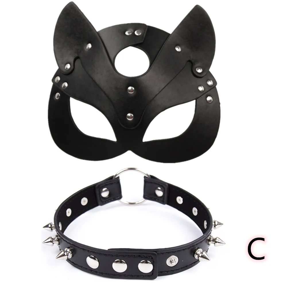 Порно кошка Женская сексуальная маска и ошейник Косплей лицо кожаная Хэллоуин