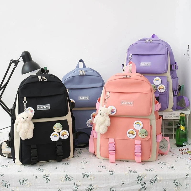 4 Pcs/Set Korea Big Capacity School Bags For Teenager Girl Lovely College Student Harajuku Laptop Travel Backpack Women Rucksack