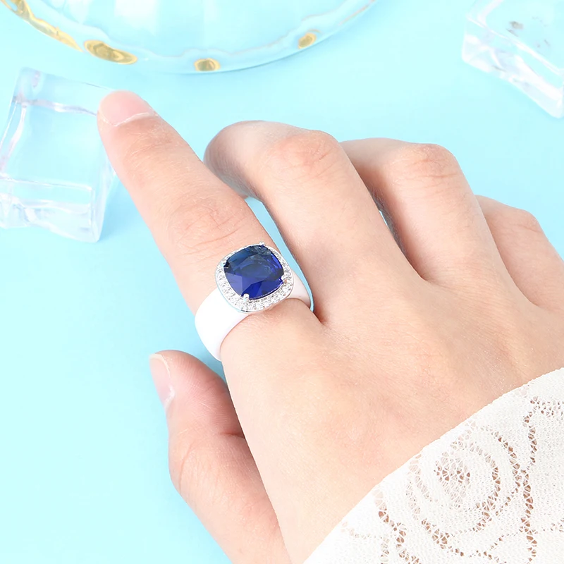 8 мм ширина керамические кольца с синим квадратным кристаллом свадебные