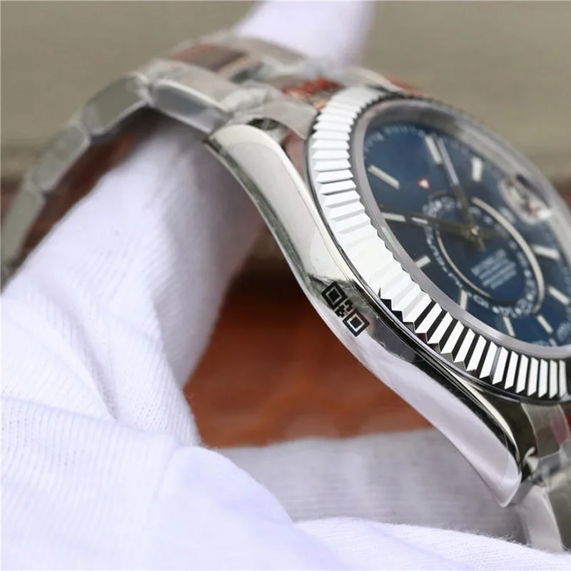 

Classic New Men Automatic Mechanical Watches 42mm Sky blue Bezel Crystal Sapphire 326934 Silver Watch