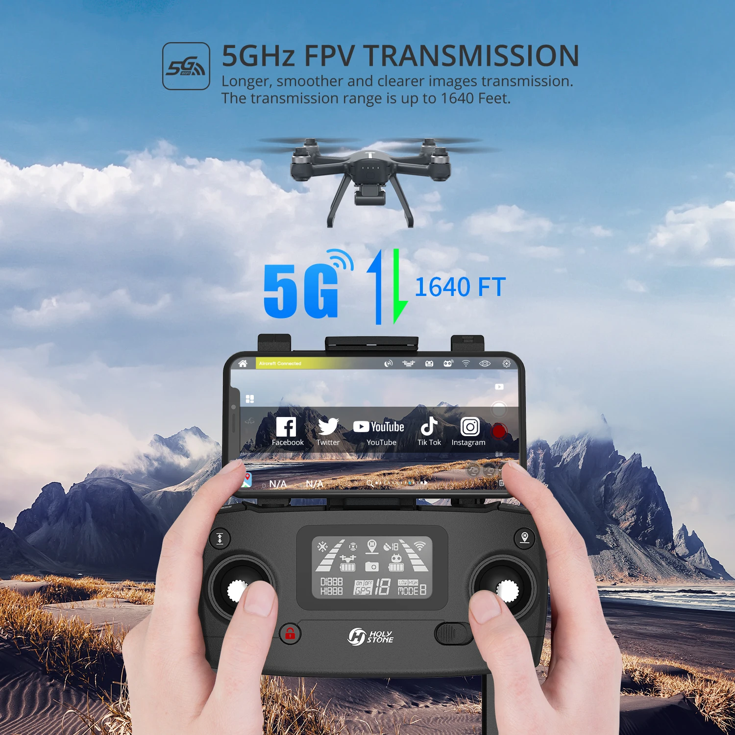 Дрон Holytone HS700E камера 4K UHD угол обзора 130 ° функция стабилизации FPV GPS 5 ГГц | Игрушки