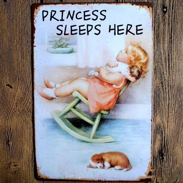 

Vintage New Tin Sign Princess Sleeps Here Tin Sign 8x12 Inch Retro Home Garage Bar Pub Wall Decor Art