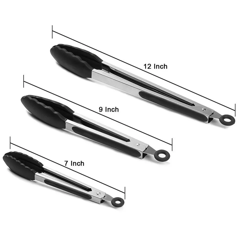 

7/9/12 Inch Silicone Kitchen Food Baking Tongs Silicone Non-slip Cooking Clip Clamp for BBQ Salad Tools Kitchen Accessories