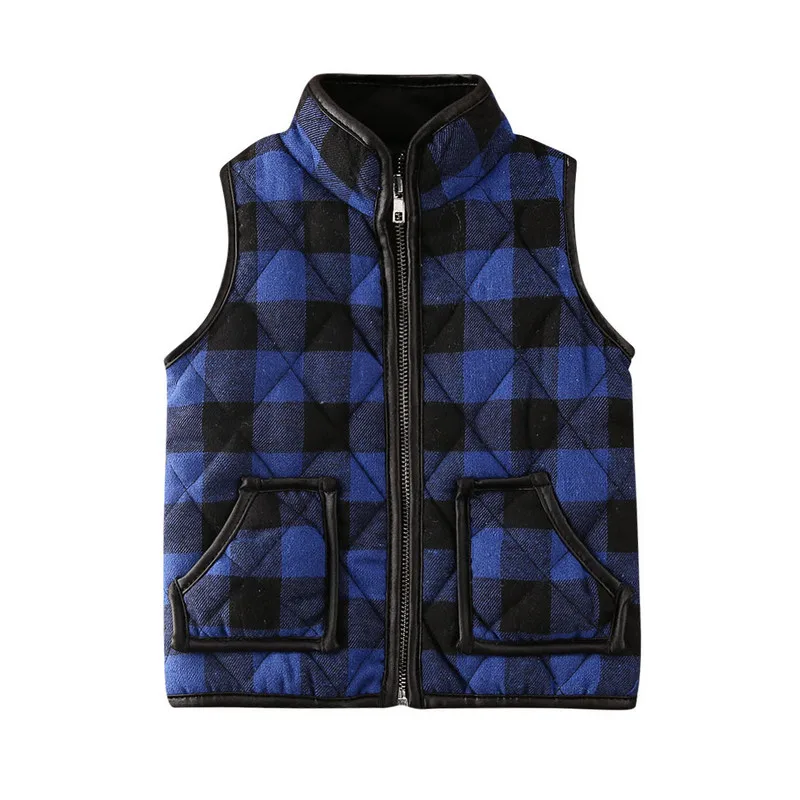 Клетчатая хлопковая куртка на молнии для девочек Повседневная безрукавка пальто