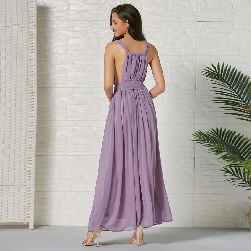 

Summer Women's Dresses 2020 European and American Spring/Summer New Dresses Bohemian Holiday Style Halter Pure Color Dress