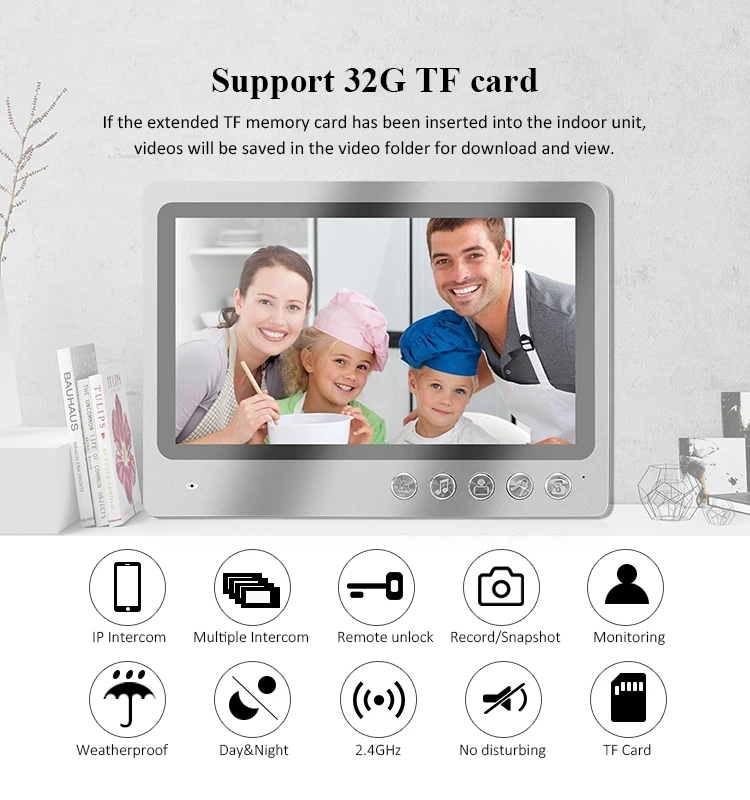 Видеодомофон SmartYIBA 9 дюймов Wi Fi управление через приложение запись видео в