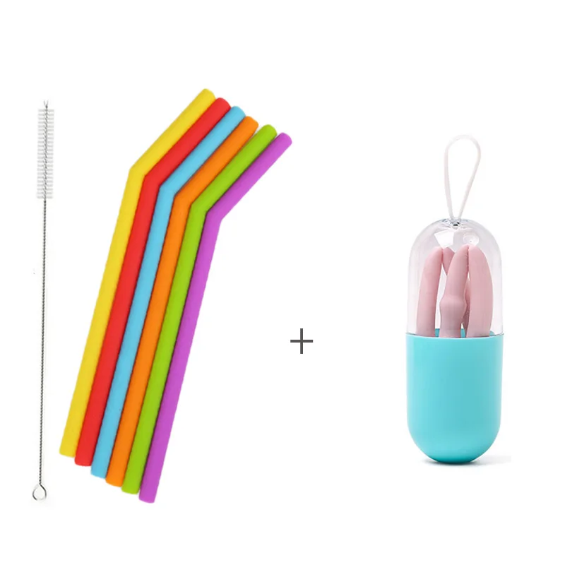 6color straw - pink EIMAI Складная Силиконовая трубочка Складные Многоразовые питьевой соломы с переносной чехол и Чистящая Щетка для путешествий Офис - Цвет: 6color straw - pink