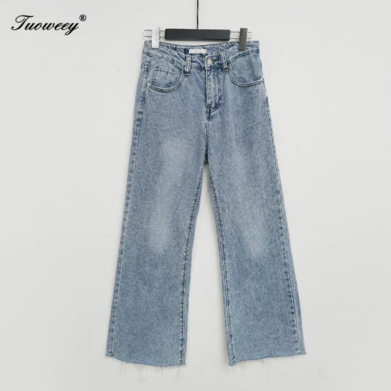 

Women Autumn High Waist Tassel Casual High Street Female Jeans Pants Vintage Denim Blue Button Fly Loose Wide Leg Denim Jeans