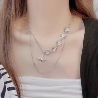 new design creative double layers women necklace trendy inlaid opal clavicle chain daily anniversary pendant jewelry accessories