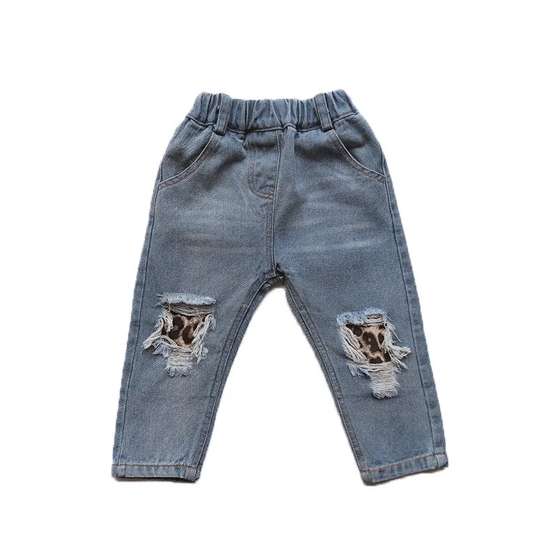 

Bear Leader Girls Pants 2021 New Spring Autumn Kids Leopard Jeans Ripped Hole Pants Broken Denim Trousers Children Boy Girl 3 7Y