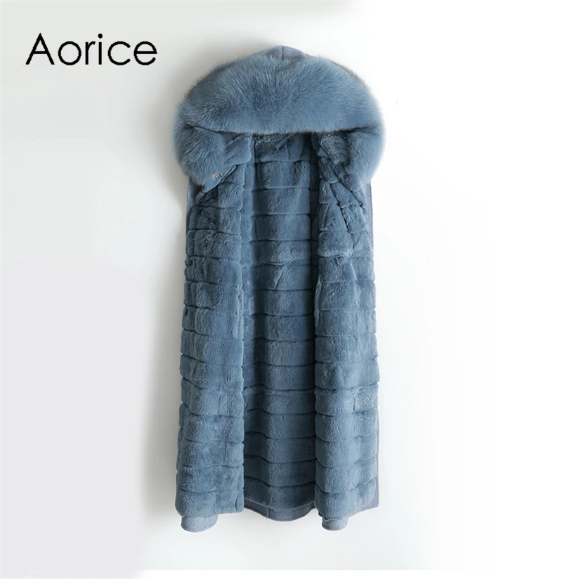 Aorice ZY18558 Женское пальто из натуральной шерсти с узором в елочку из ткани женский кроличий мех подкладка Лисий меховой воротник для отдыха осень/зима шерсть длинная верхняя одежда
