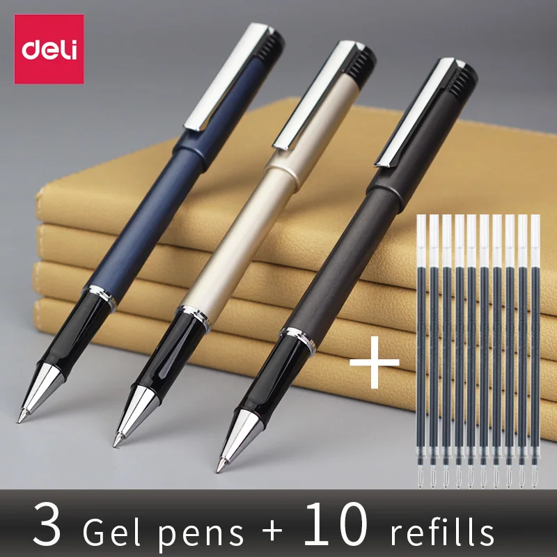 

Deli Gel pen Send refill Business Office ABS 0.5 signing pen 0.7 Bold Carbon pen black write 1.0 student Signature pen set