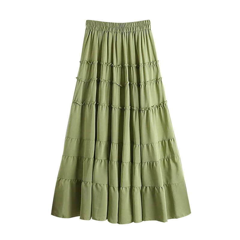 

tall waist A loose type bitter fleabane bitter fleabane pure color stitching skirt in long skirts W434 female skirt