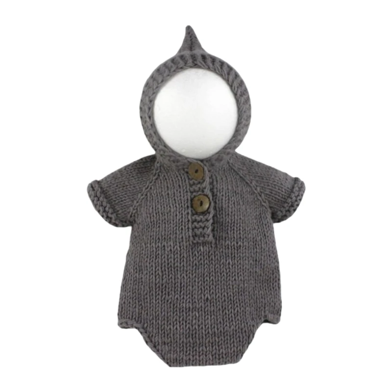 

Baby Hooded Romper Outfits Infants Photo Shooting Crochet Knitted Clothing Newborn Photography Props