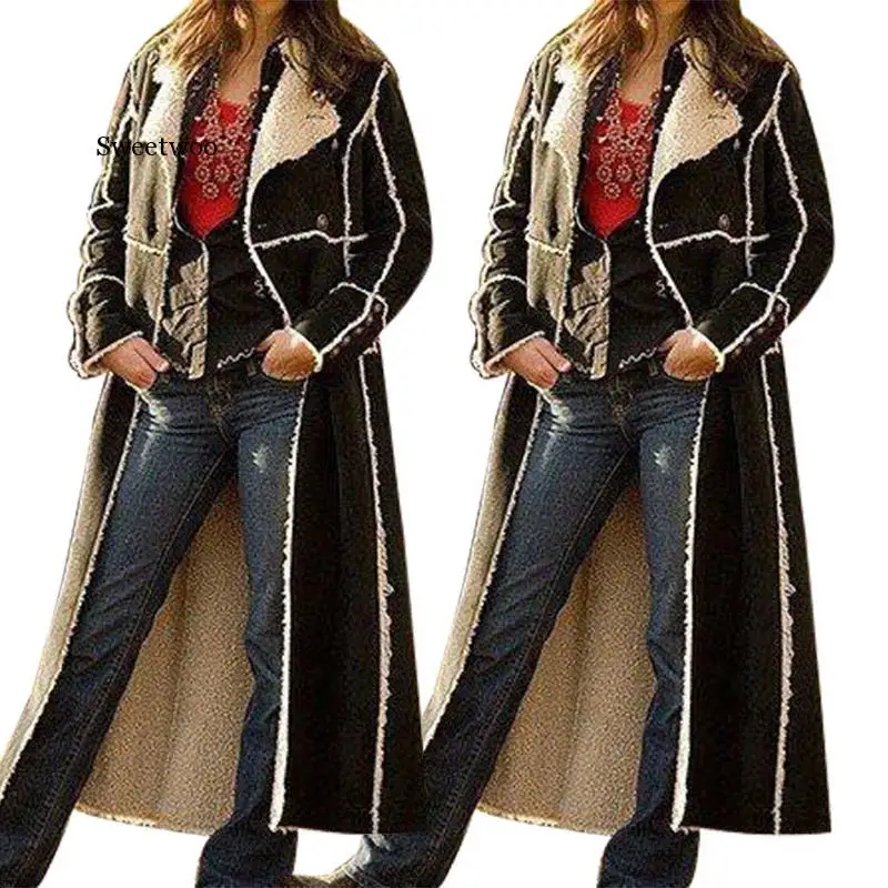 Женское пальто, зимнее теплое замшевое пальто из искусственной овечьей шерсти, утепленная ветровка, контрастная Модная элегантная облегаю... от AliExpress RU&CIS NEW