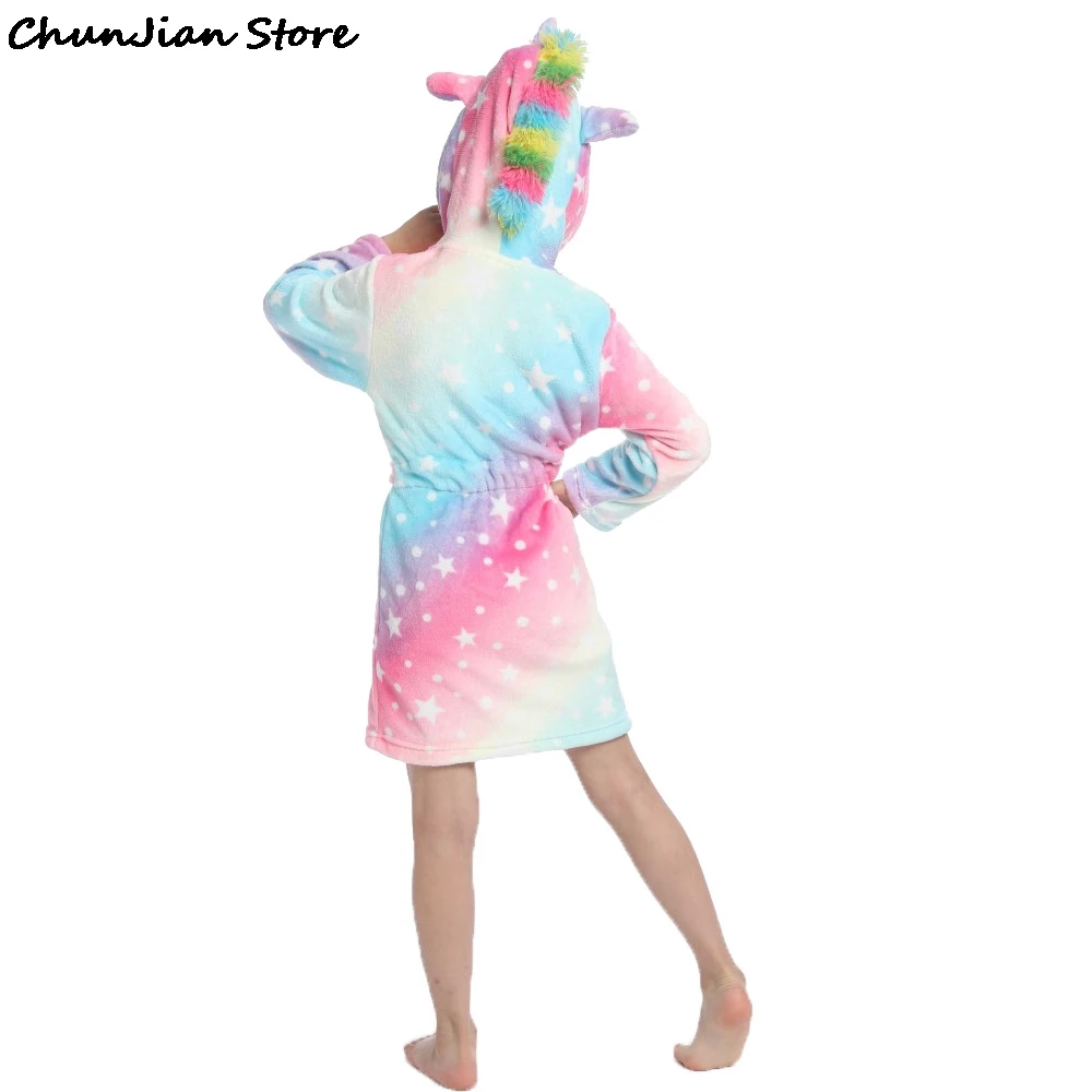 Халат детский зимний с капюшоном пижама изображением единорога для девочек