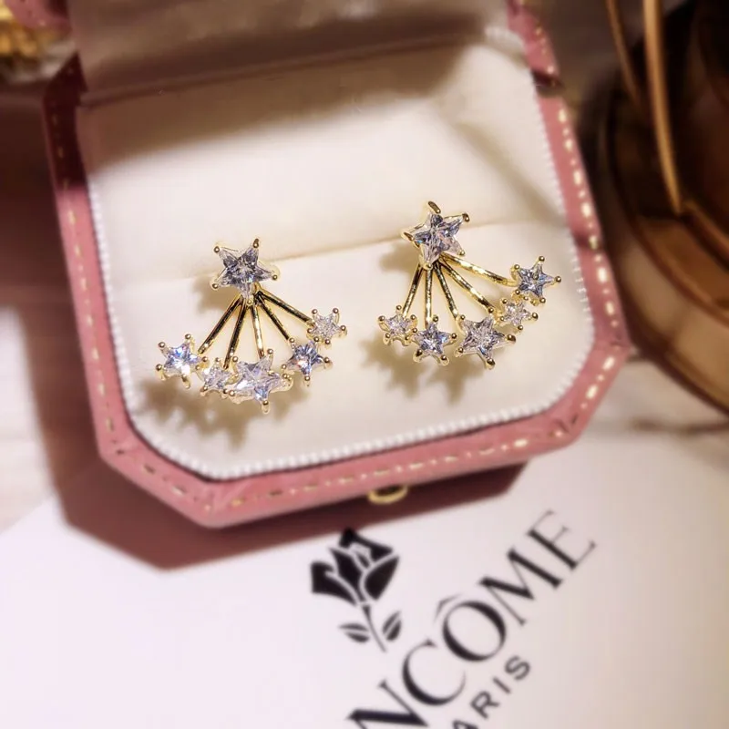 Серьги гвоздики для женщин S925 Серебряные иглы супер вспышка звезда фианит сзади