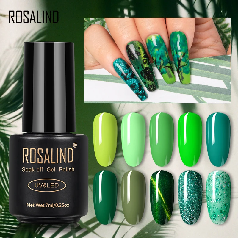 

ROSALIND Forest Green Color Series Gel Nail Polish For Manicure Hybrid Varnishes Need Base Top Gel Polish Nail Art Design