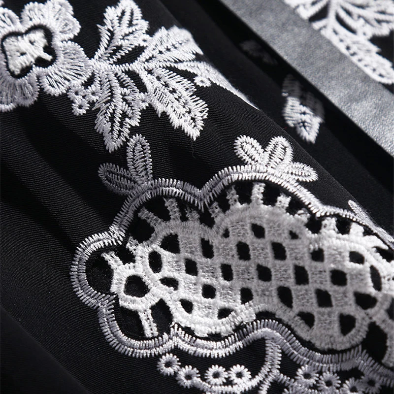 

High Quality Vintage Embroidery Loose Black Dress Runway Fashion Spring Women Clothes Full Sleeve Casual Festa Office Robe Femme