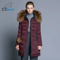 icebear 2021 winter womens coat long slim female jacket animal fur collar brand clothing thick warm windproof parka gwd18253