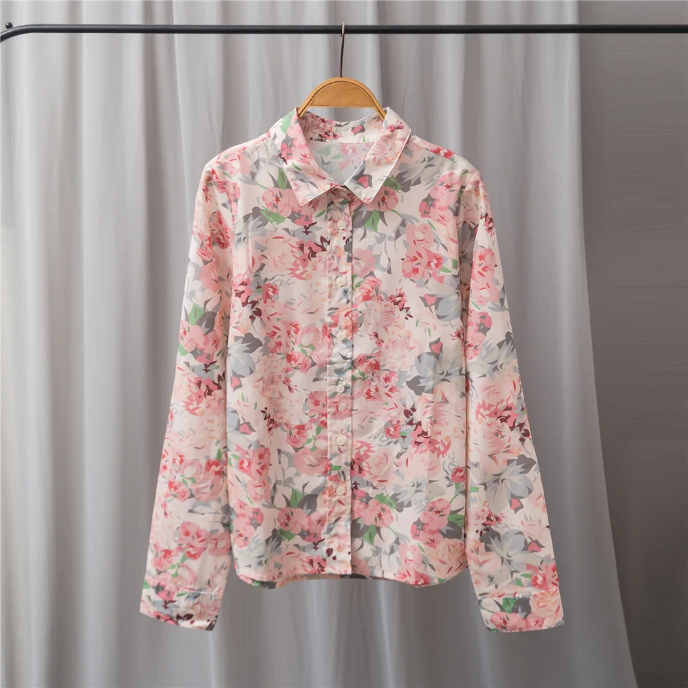 

Women Shirt 2021 French Autumn New Style Retro Wild Rose Floral Shirt Classic Fashion Long-sleeved Shirt Women