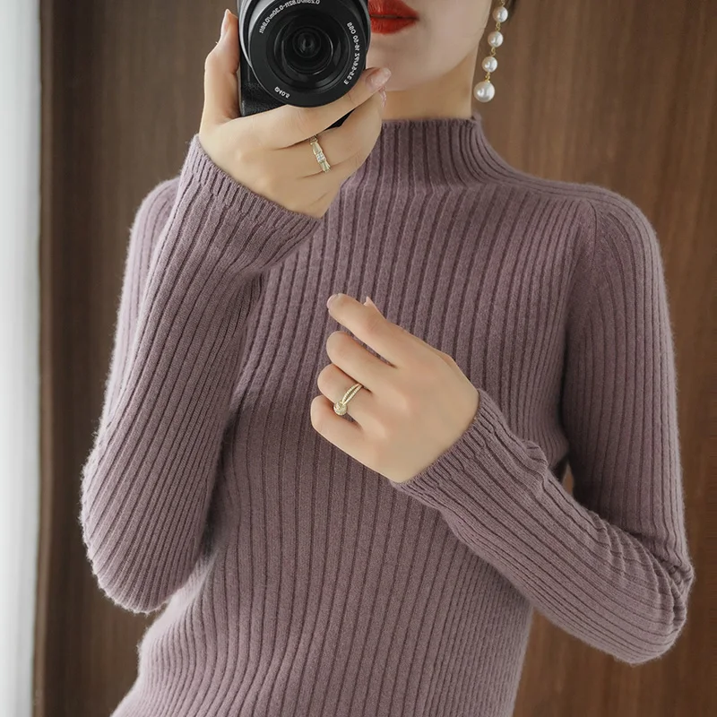 

Fall / winter new half high neck slim fit sweater women's Pullover cashmere sweater