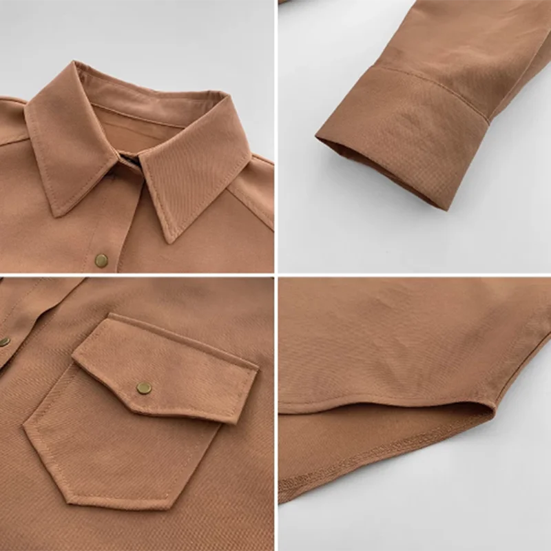 Блузка женская однобортная с воротником лацканами хлопковая Однотонная рубашка
