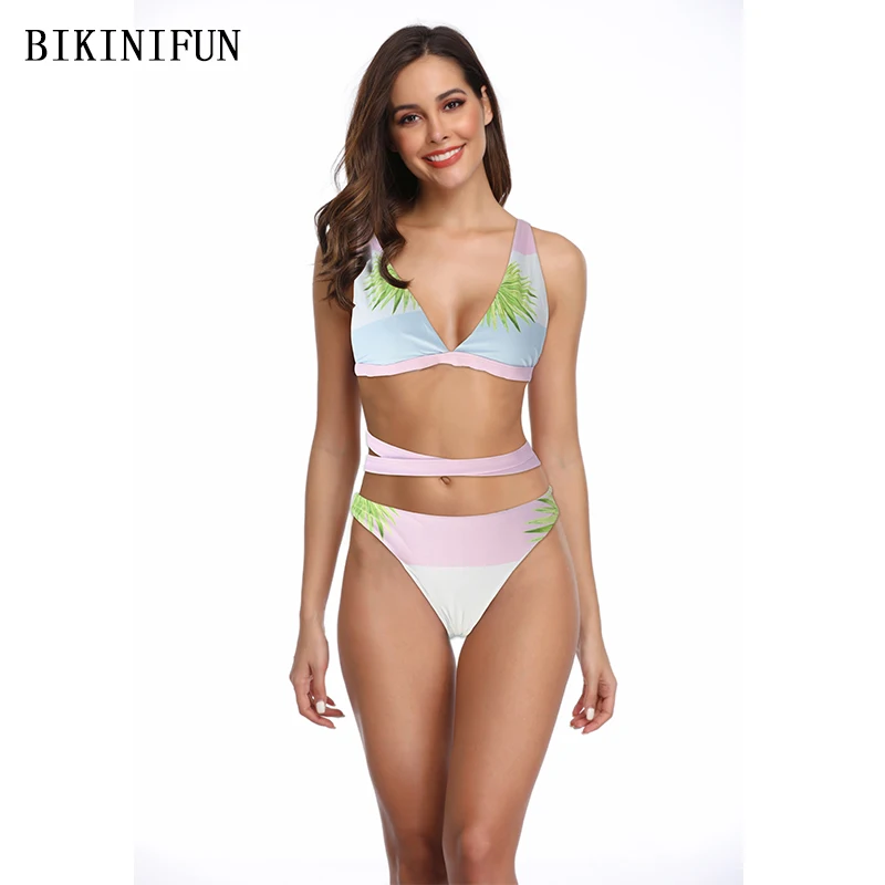 Новинка сексуальный женский купальник купальный костюм с принтом листьев