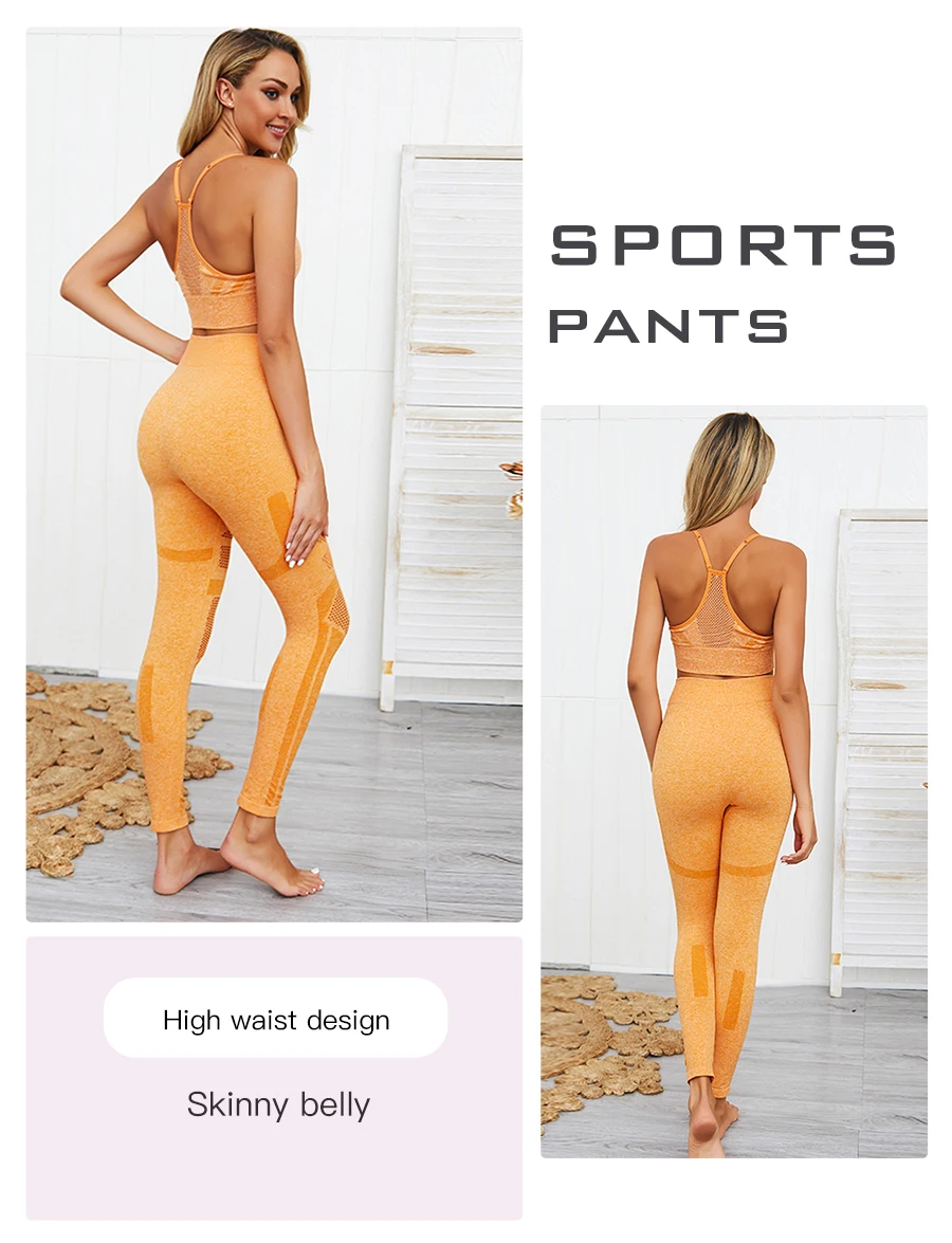 Seamless 2 Piece Knitted Yoga Set Fitness Set Woman Gym Leggings Padded Push-Up Strappy Sports Bra Sports Suits