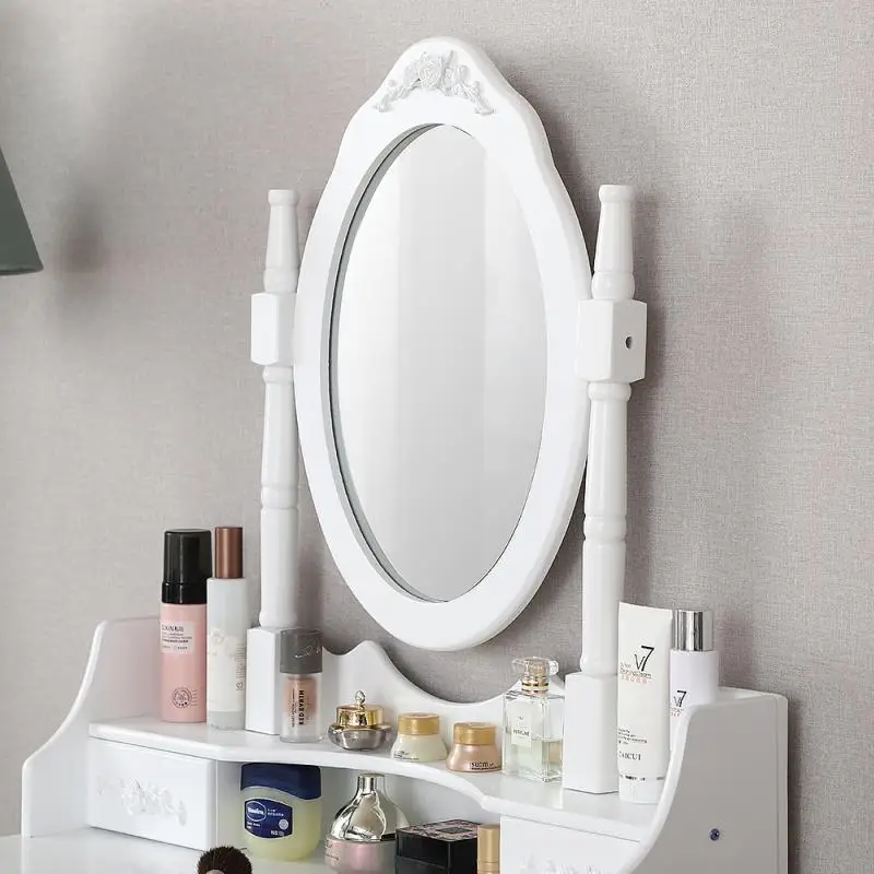 Женский туалетный столик с табуретом 4 ящика для спальни макияжа овальное
