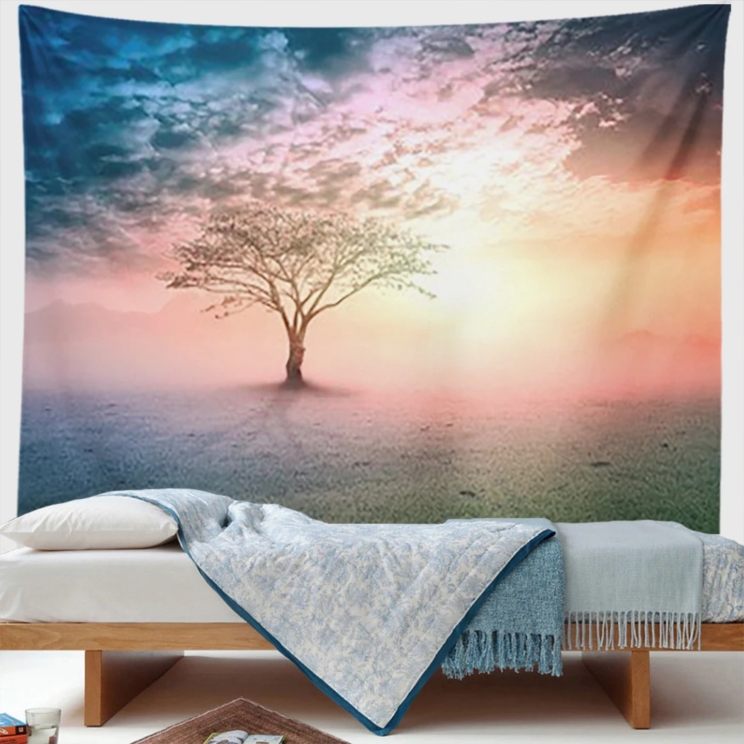 

Natural Landscape Tapestry Sunny Cherry Blossoms Grass Trees Modern Art Wall Hanging Boho Home Decor Picnic Mat Carpet Gifts