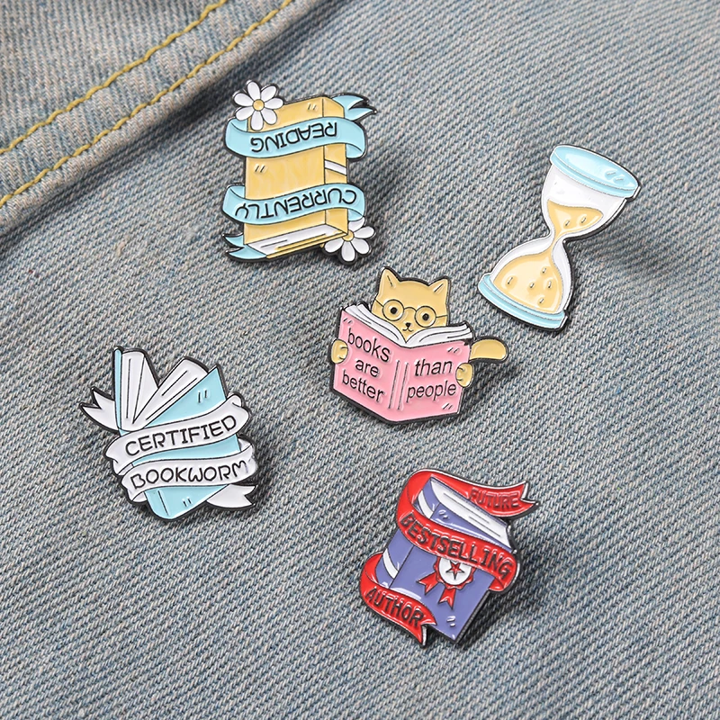 Funny Quote Book Enamel Pin Cartoon Brooches Hourglass Reade