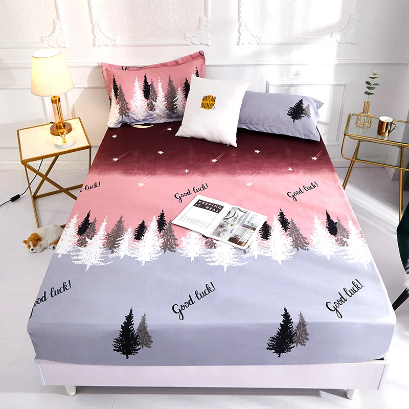 

New Product 1pcs 100%Polyester Printed Solid Fitted Sheet Mattress Cover Four Corners With Elastic Band Bed Sheet(no pillowcase)